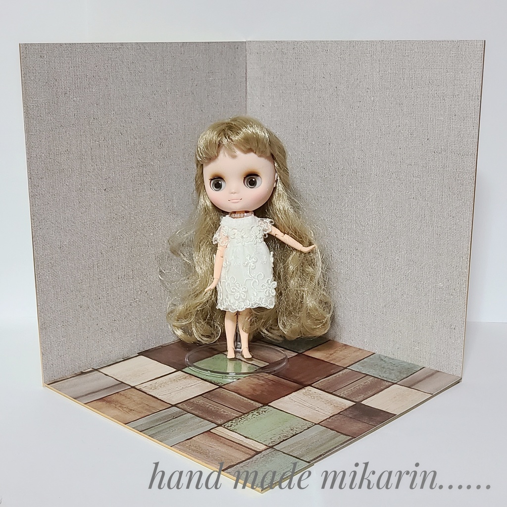 【送料込】背景撮影ボード(リネン×ブロック①)【ドールハウス】