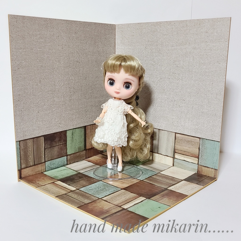 【送料込】背景撮影ボード(リネン×ブロック②)【ドールハウス】