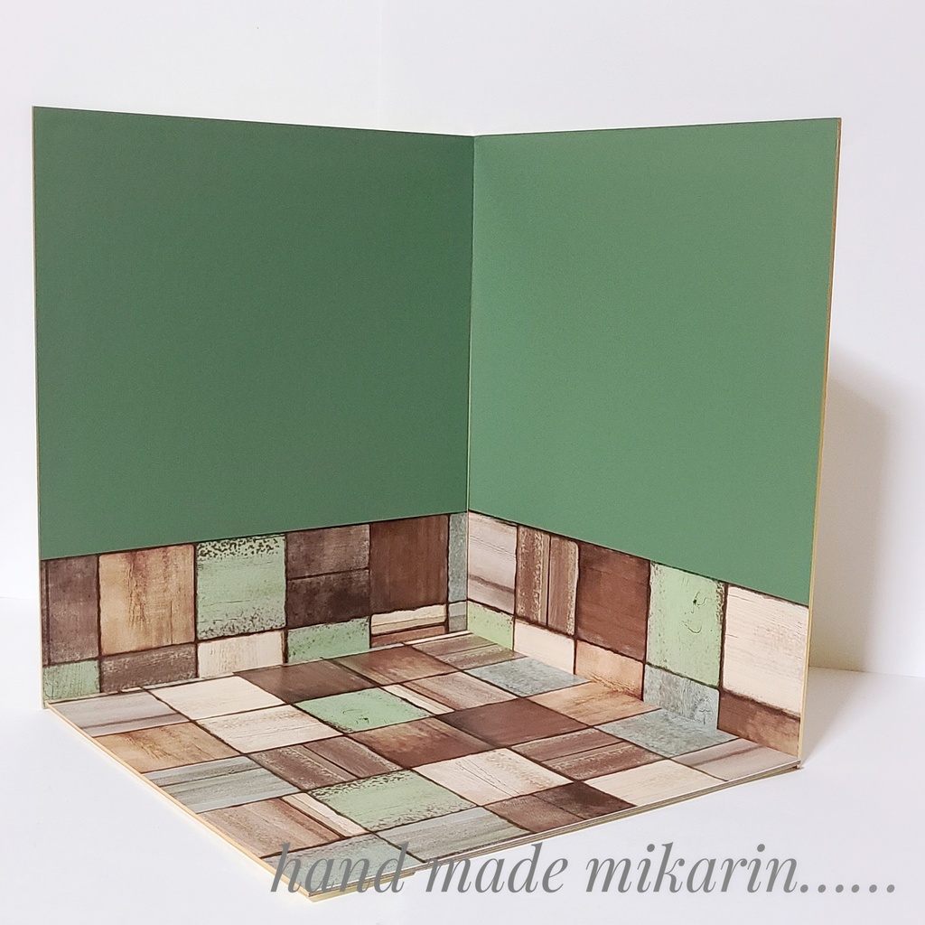 【送料込】背景撮影ボード(グリーン×ブロック)【ドールハウス】