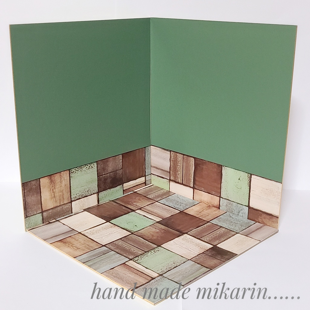 【送料込】背景撮影ボード(グリーン×ブロック)【ドールハウス】