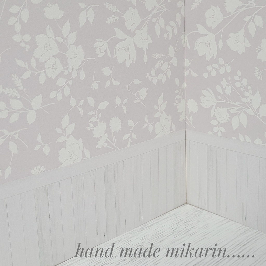 【送料込】背景撮影ボード(くすみピンク花柄×腰壁)【ドールハウス】