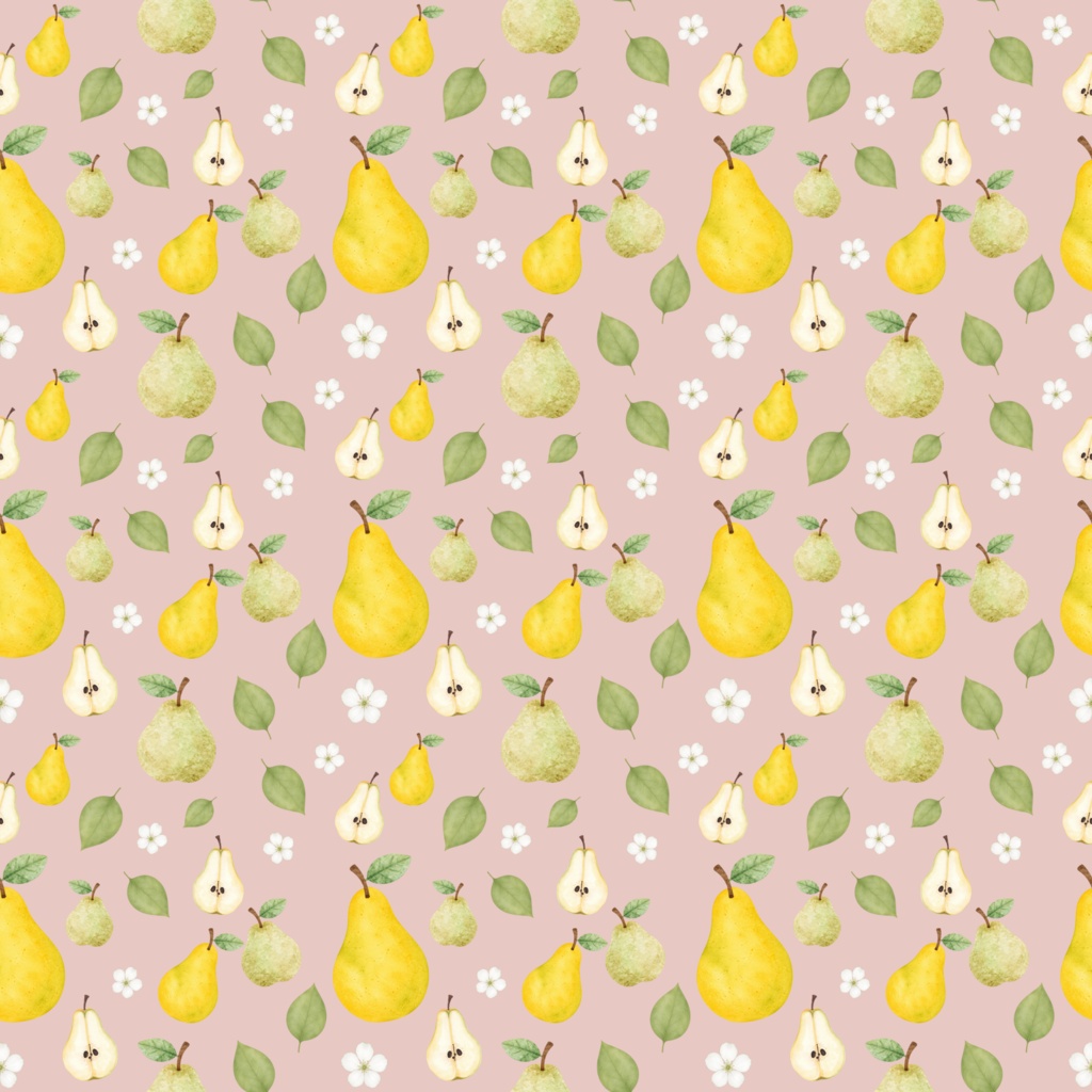 【デジタルペーパー】くすみカラーの梨柄シームレスパターン5種 | 背景素材