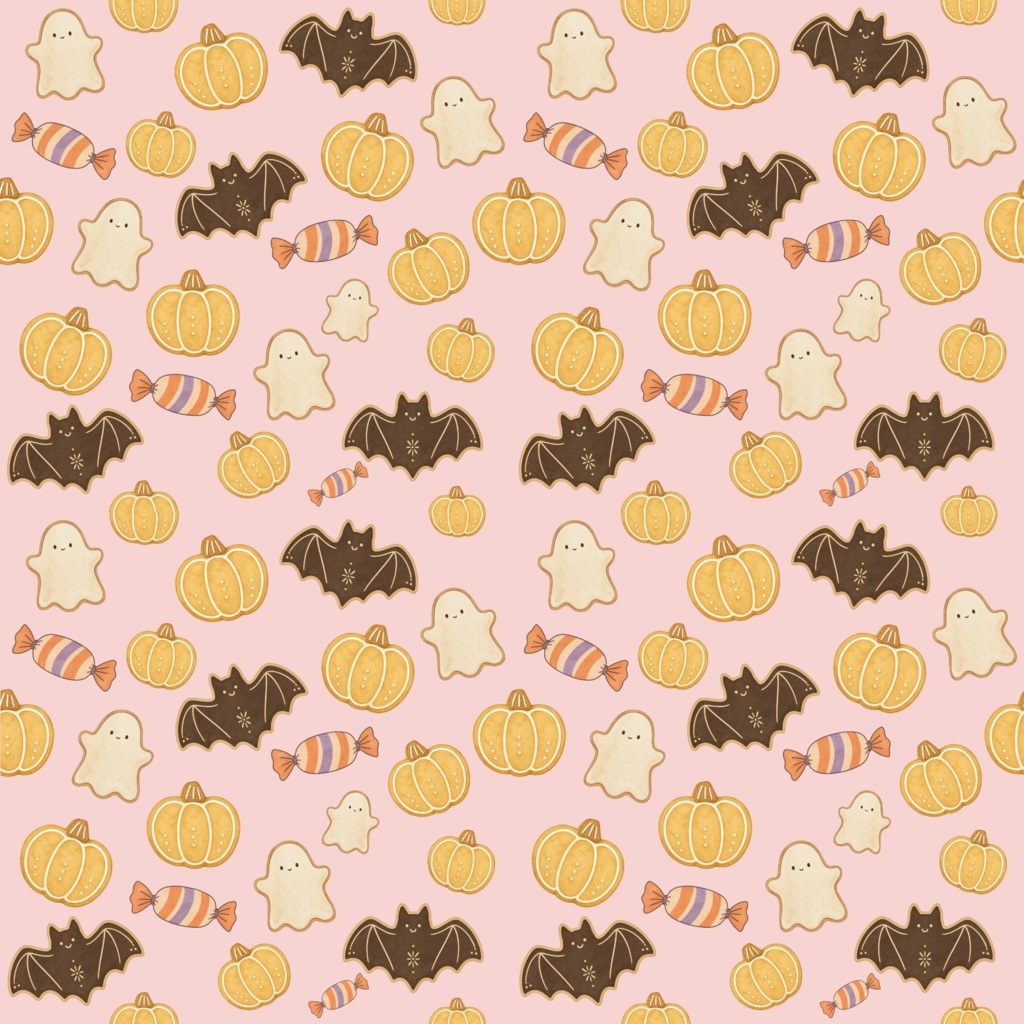 【デジタルペーパー】クッキー風ハロウィン柄シームレスパターン5種 | 背景素材