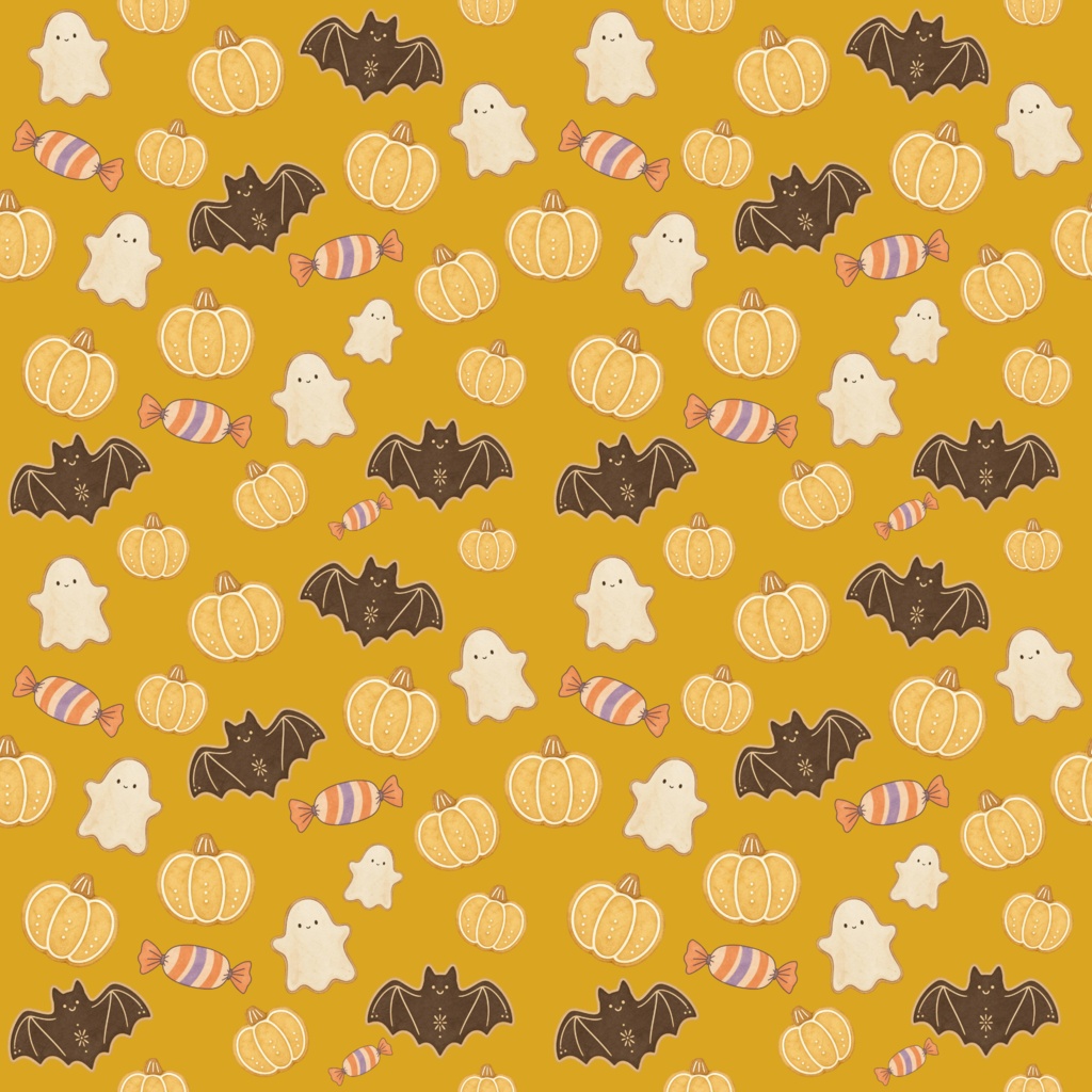 【デジタルペーパー】クッキー風ハロウィン柄シームレスパターン5種 | 背景素材