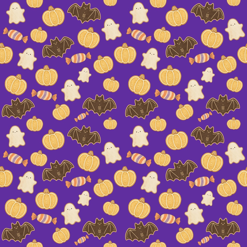 【デジタルペーパー】クッキー風ハロウィン柄シームレスパターン5種 | 背景素材