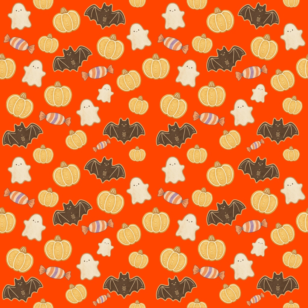 【デジタルペーパー】クッキー風ハロウィン柄シームレスパターン5種 | 背景素材