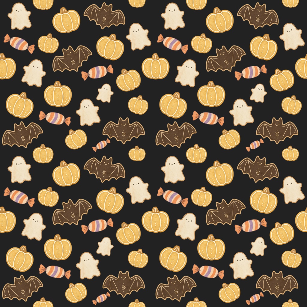 【デジタルペーパー】クッキー風ハロウィン柄シームレスパターン5種 | 背景素材