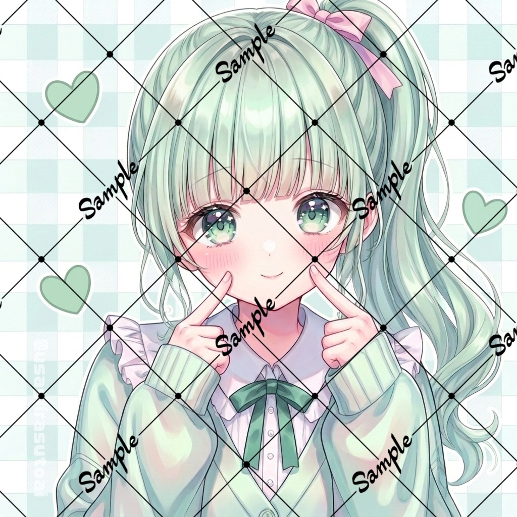 可愛い女の子のアイコン緑(正方形)