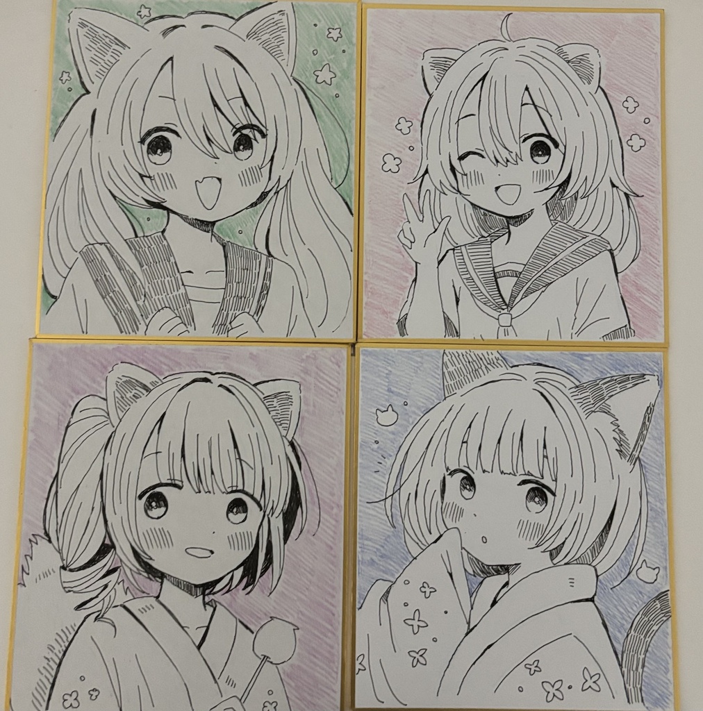 手描き色紙絵