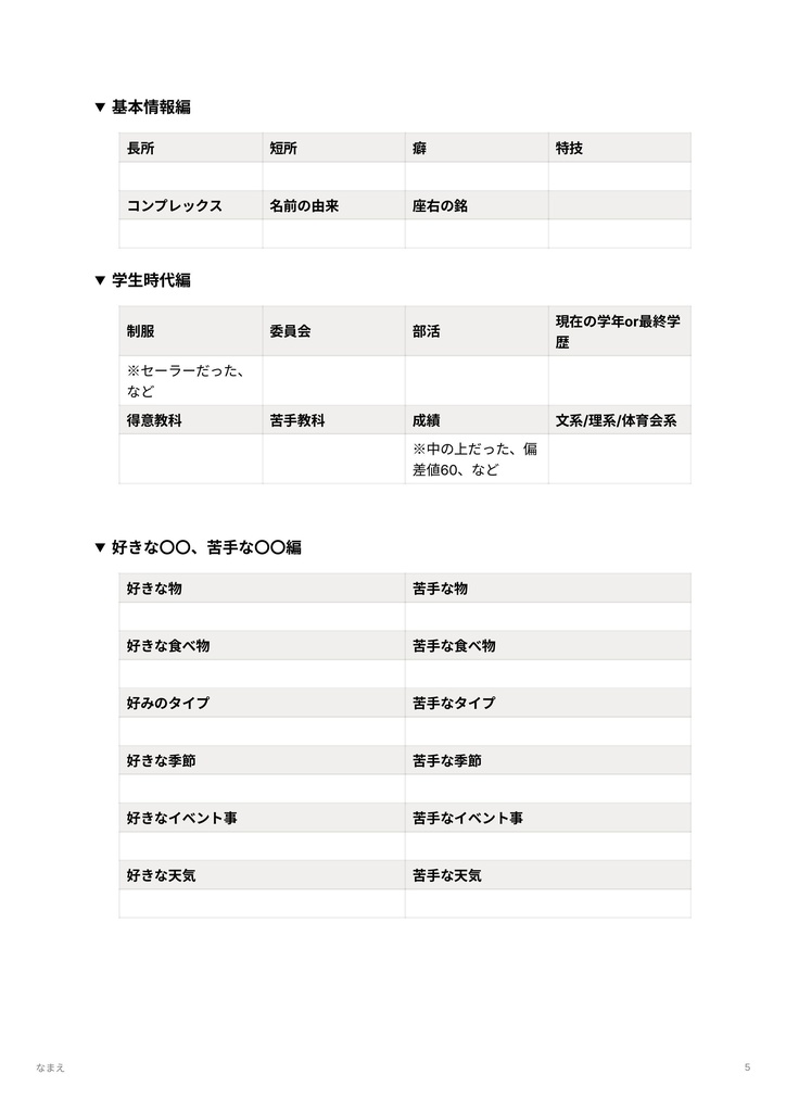 Notion ‖ 一次創作者向けキャラシテンプレート!埋めるだけでキャラクター深掘り!