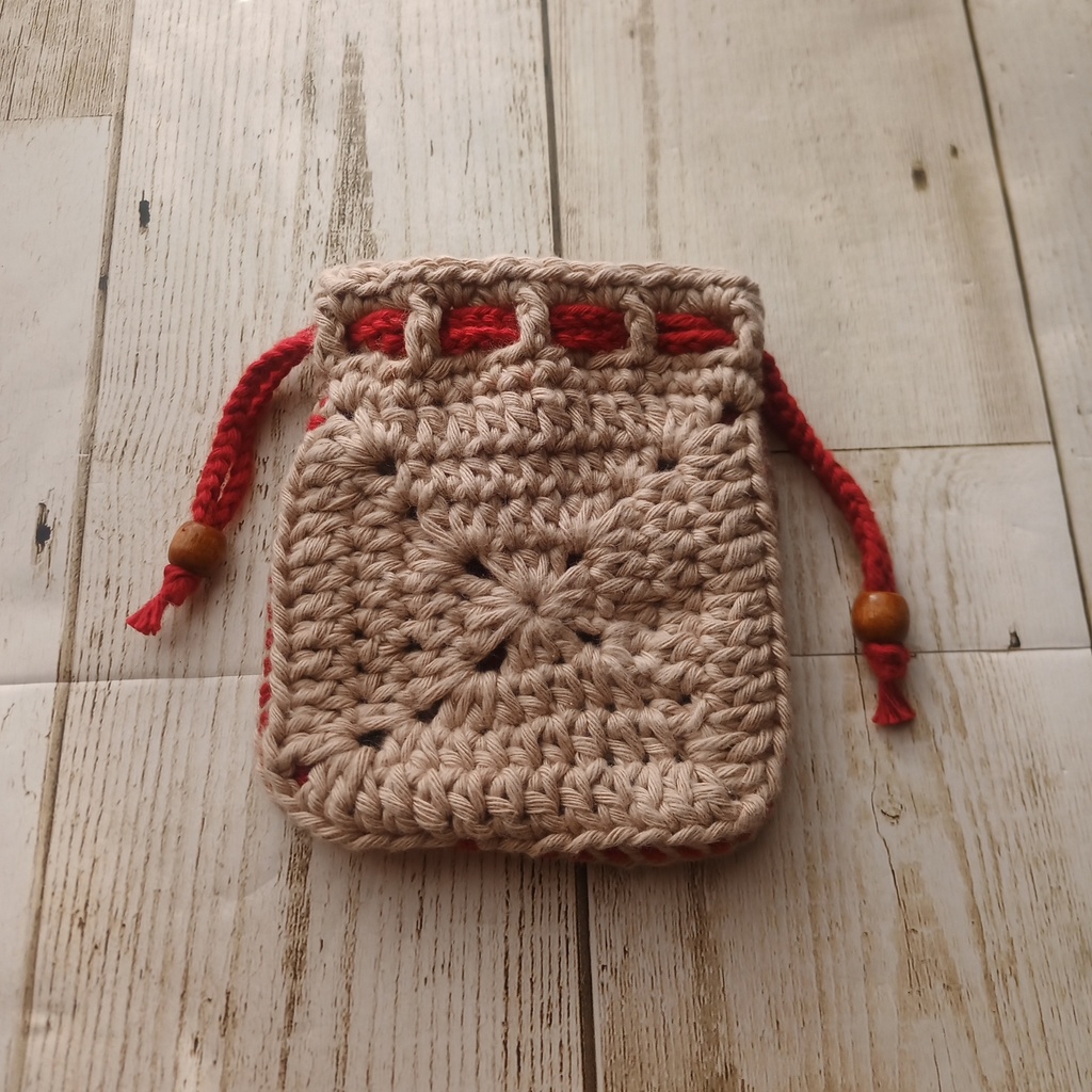 M019 手編みの巾着ポーチ