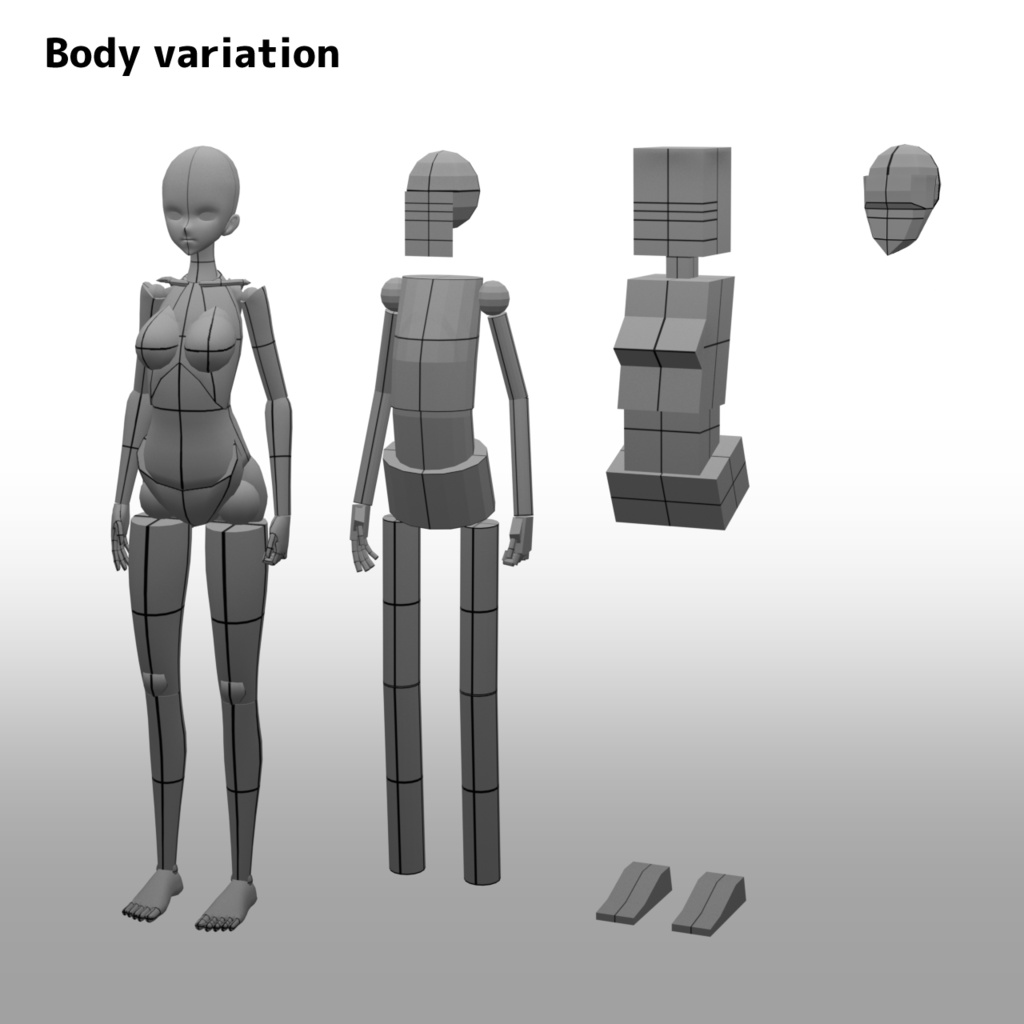 【Blender専用】芋陸素体イラスト用 3Dデッサン人形 ポーズアセット29種付属