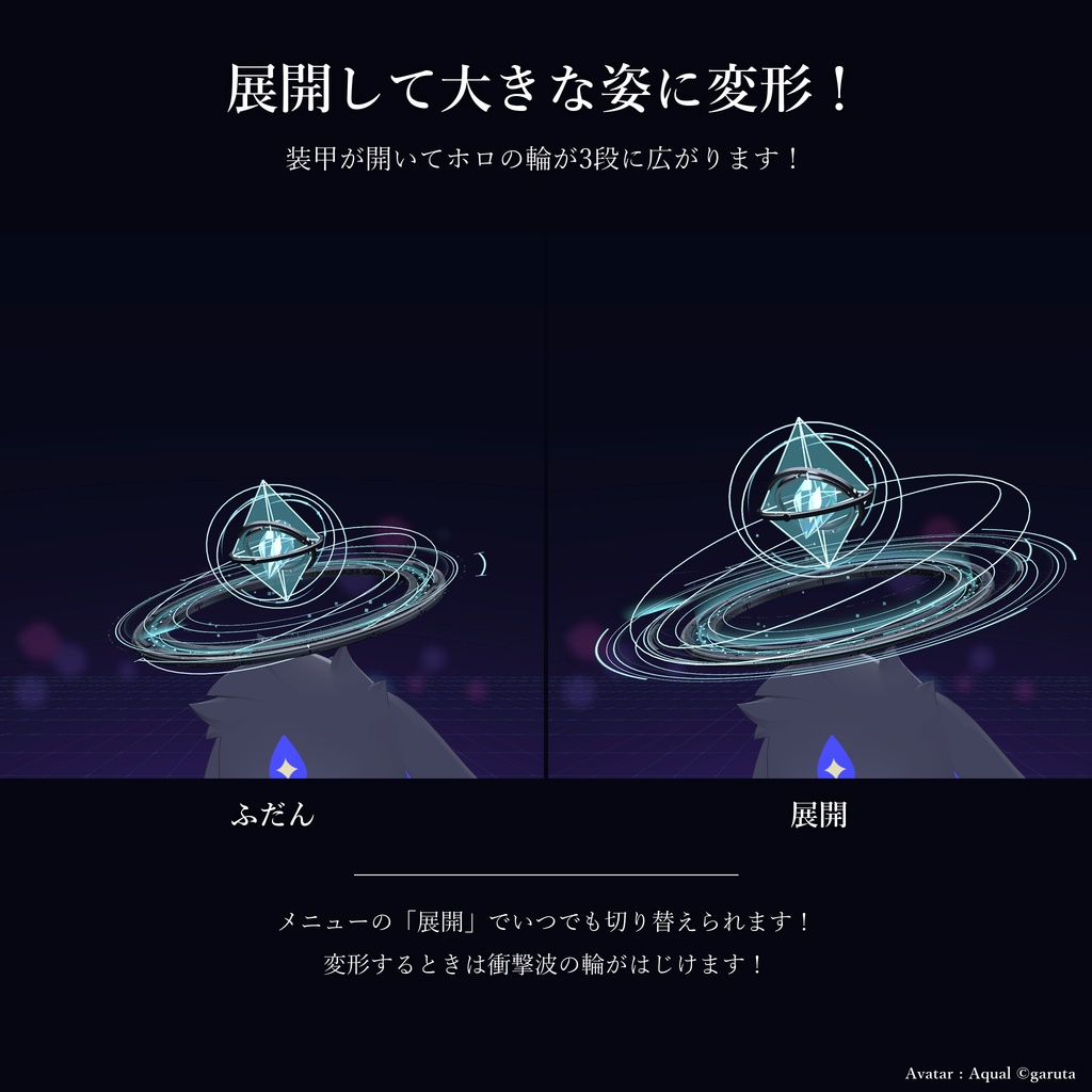 サイバーヘイロー HUD|Cyber Halo HUD【Modular Avatar 対応/全8色/展開モード/声に反応】