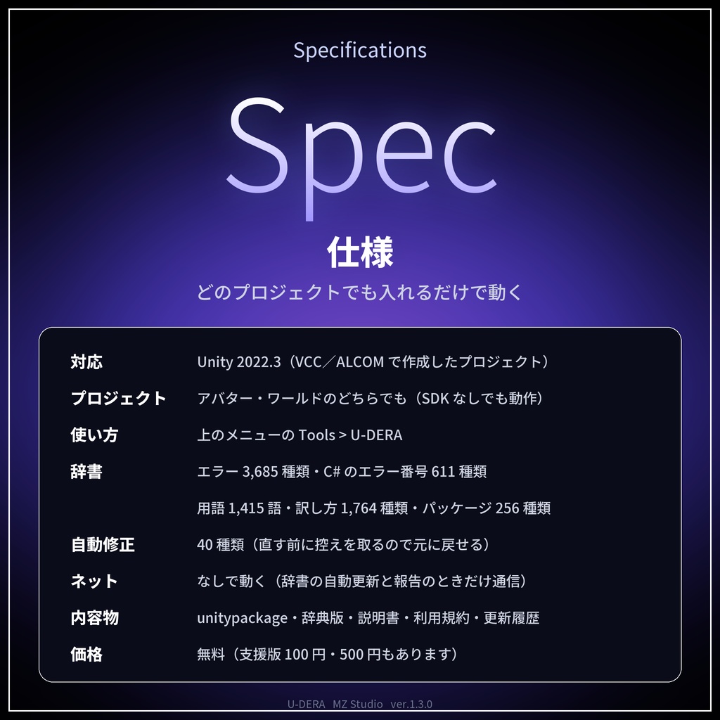 U-DERA(ウデラ)|Unity エラー解説・自動修正【無料/VRChat アバター・ワールド対応/日本語・オフライン】