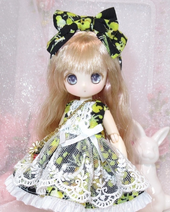 ミモザ柄ワンピース-オビツ11 1/12サイズ PRGPG