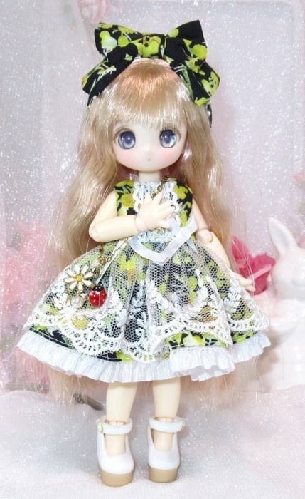 ミモザ柄ワンピース-オビツ11 1/12サイズ PRGPG