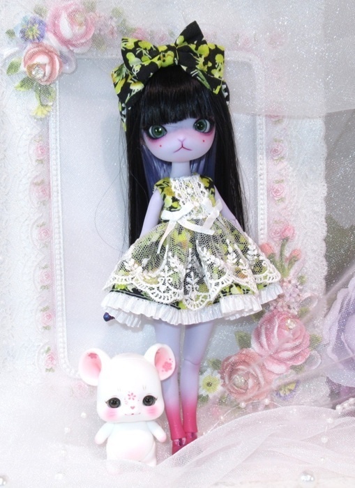 ミモザ柄ワンピース-オビツ11 1/12サイズ PRGPG