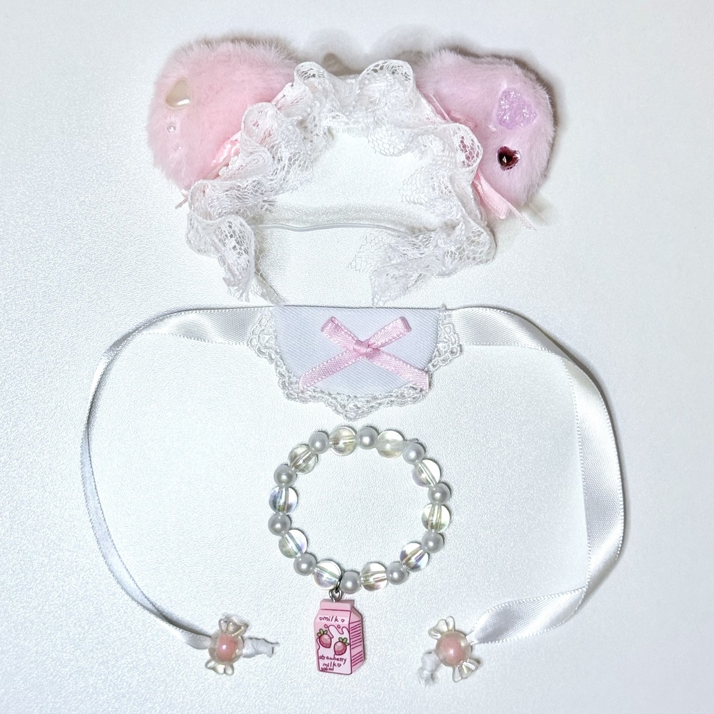 ꒰ 値下げ ꒱🍓にじぱぺ用 ぬい服 いちごみるくセット🍼