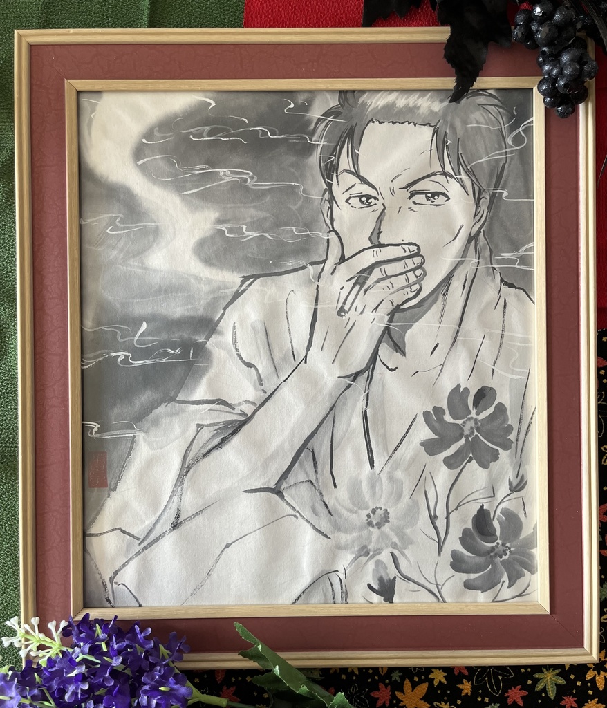 金田一少年の事件簿 いつき陽介 水墨画 アナログ原画 額装込