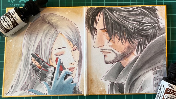 FF16見開き色紙クライヴ＆ジル
