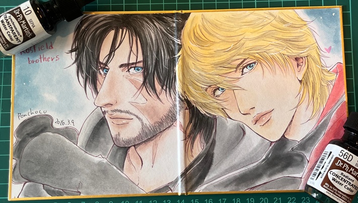 FF16見開き色紙クライヴ＆ジョシュア
