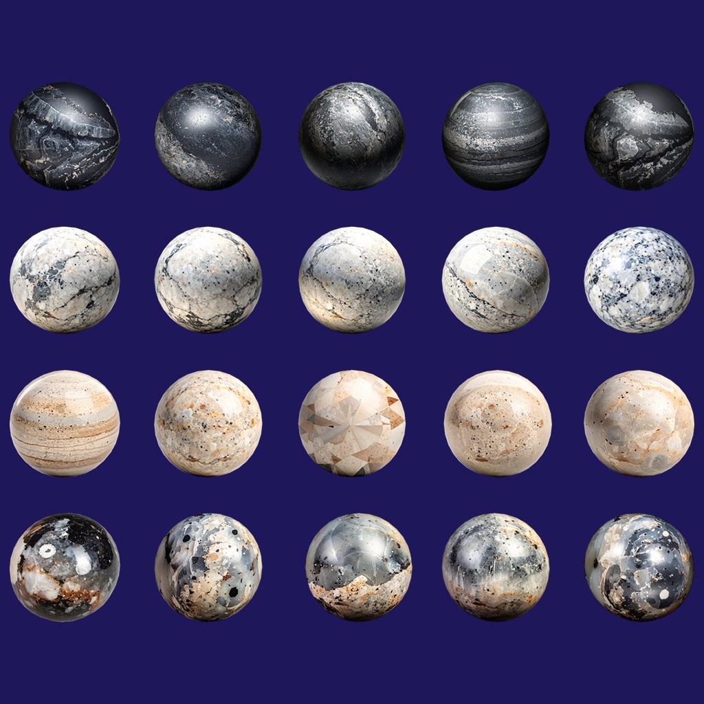 【無料あり】深成岩MatCapパック64種類詰め合わせ Vol.1 【商用利用可】