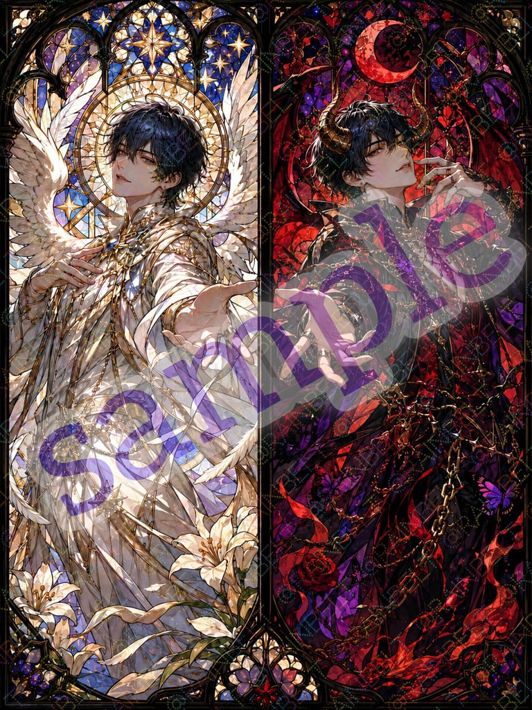 ステンドグラス風 天使×悪魔カード