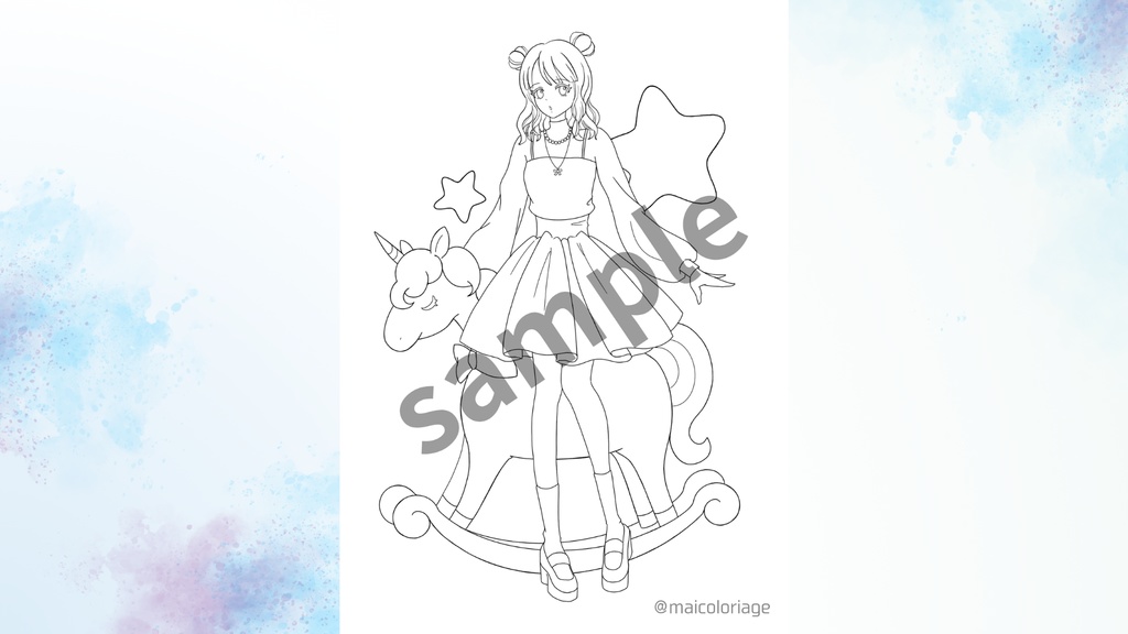 無料塗り絵線画 A4 PDF/ unicorn