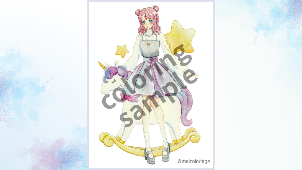 無料塗り絵線画 A4 PDF/ unicorn