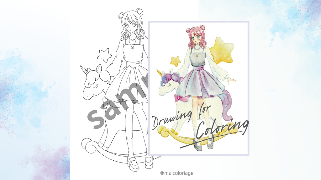 無料塗り絵線画  A4 PDF/ unicorn