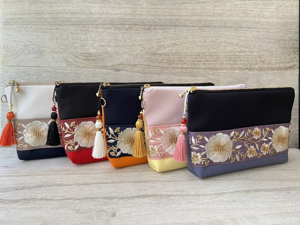 刺繍リボンでおめかし男士　ポーチ(2way)