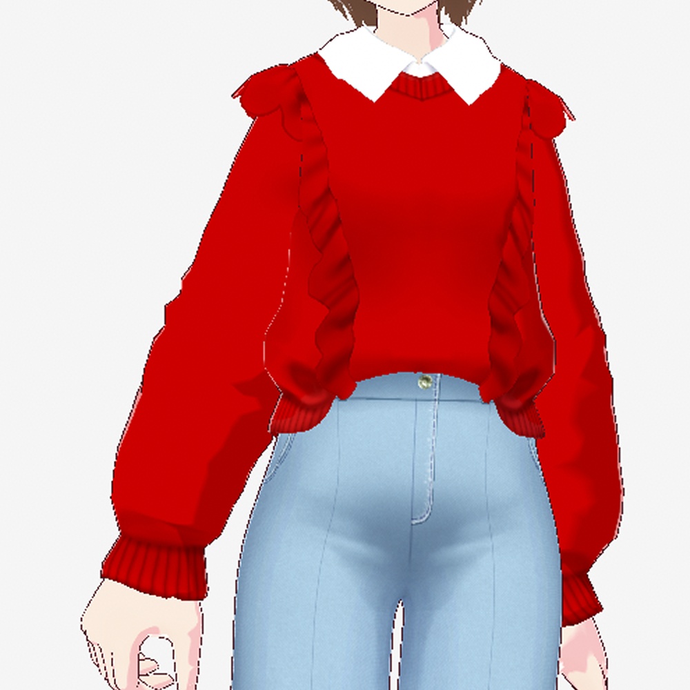 Vroid/フリルニット＆デニムパンツ