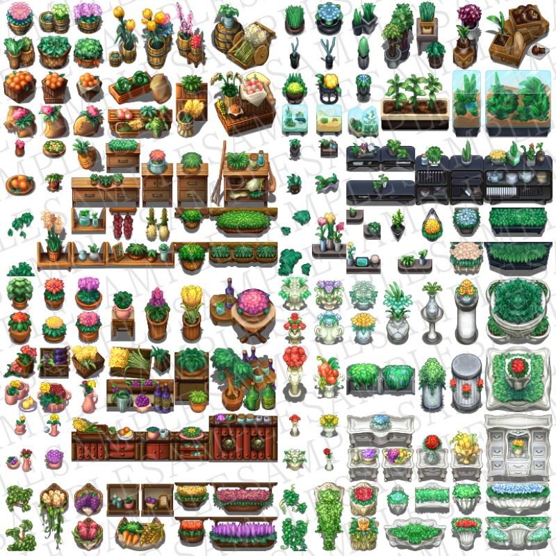 観葉植物 タイルセット ~田舎・酒場・現代・お城~