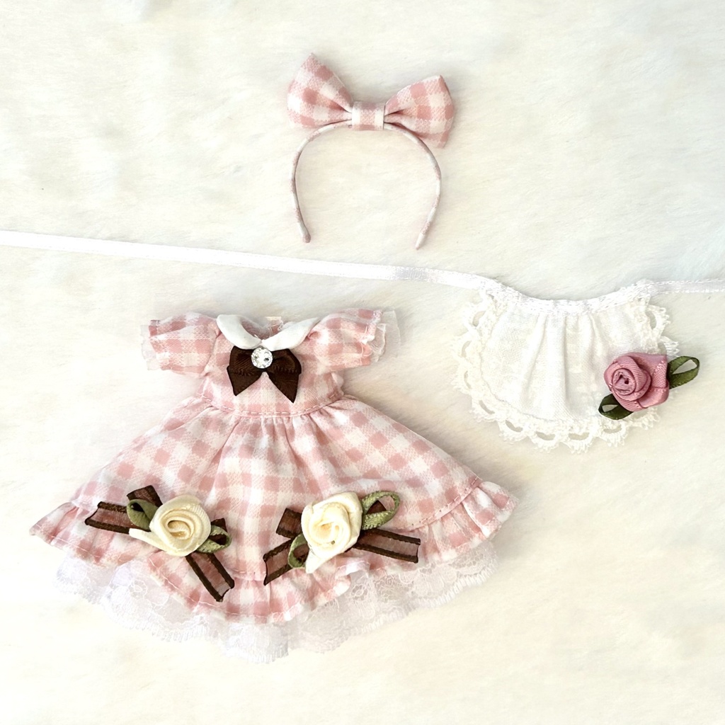 1/12ドール用 スカラップワンピースセット ピンク