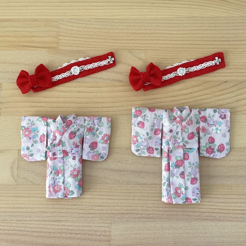 1/12ドール用 浴衣セット 野いちご【赤帯】