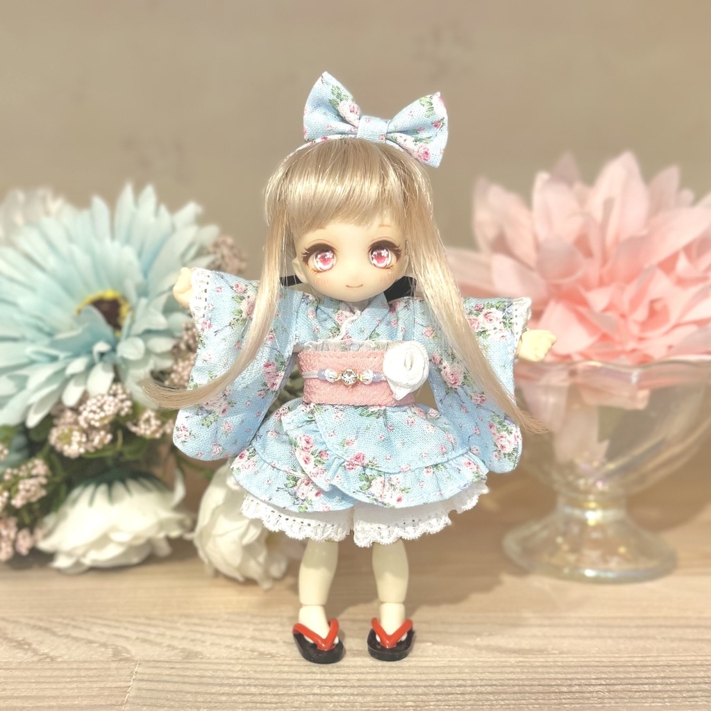 浴衣ドレスセット　ブルー　1/12ドール用