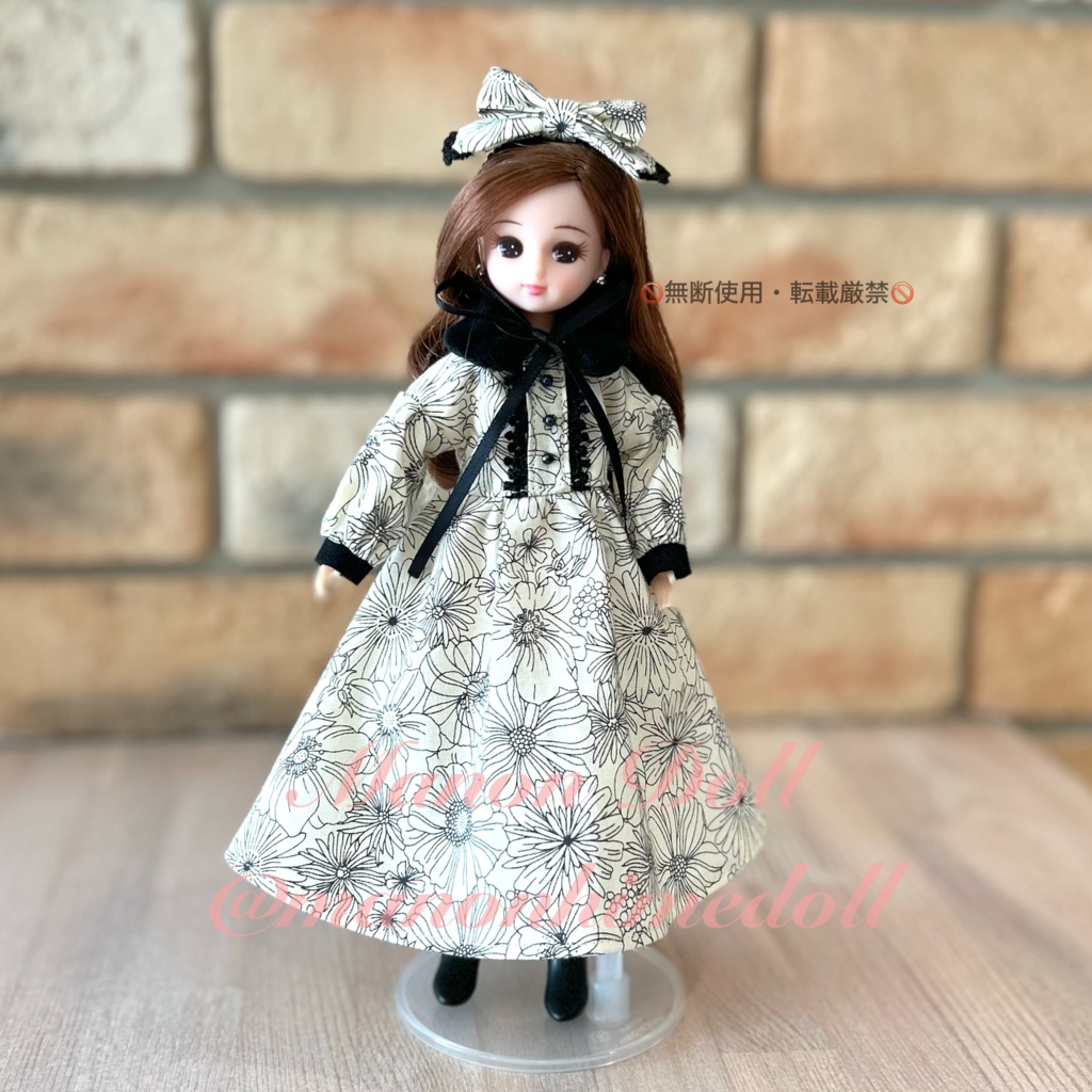 ボア襟ワンピース 1/6ドール服