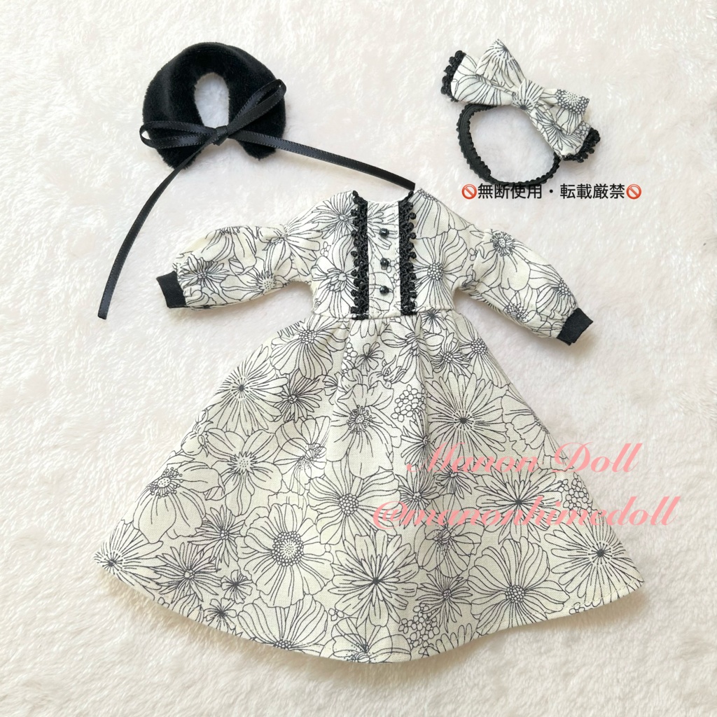 ボア襟ワンピース 1/6ドール服