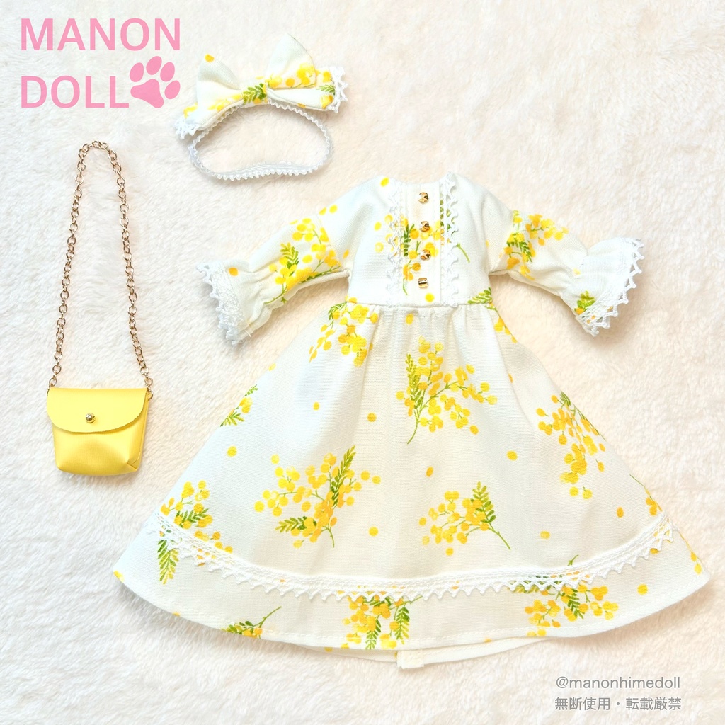 ミモザ柄ワンピースセット リカちゃんサイズ