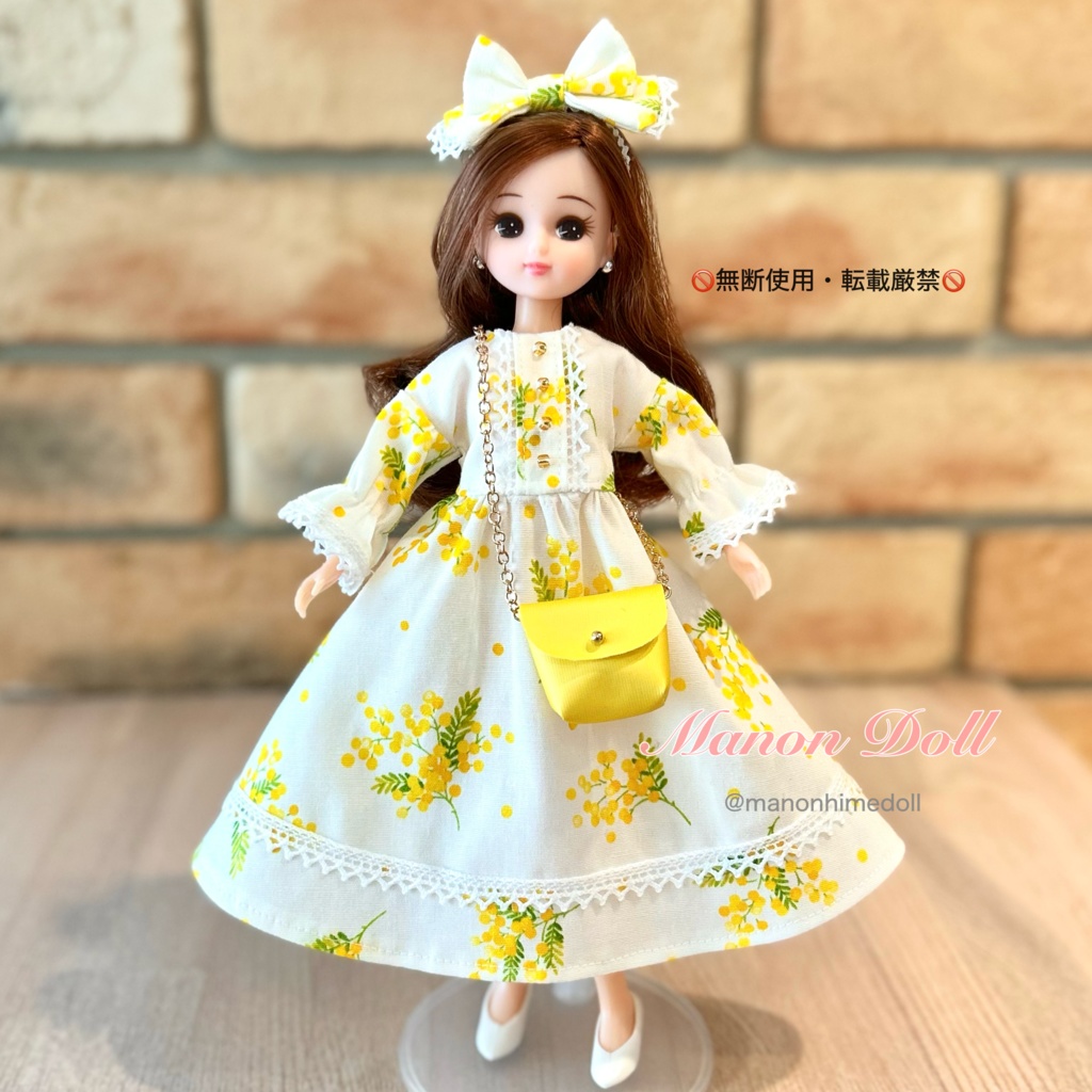 ミモザ柄ワンピースセット　リカちゃんサイズ