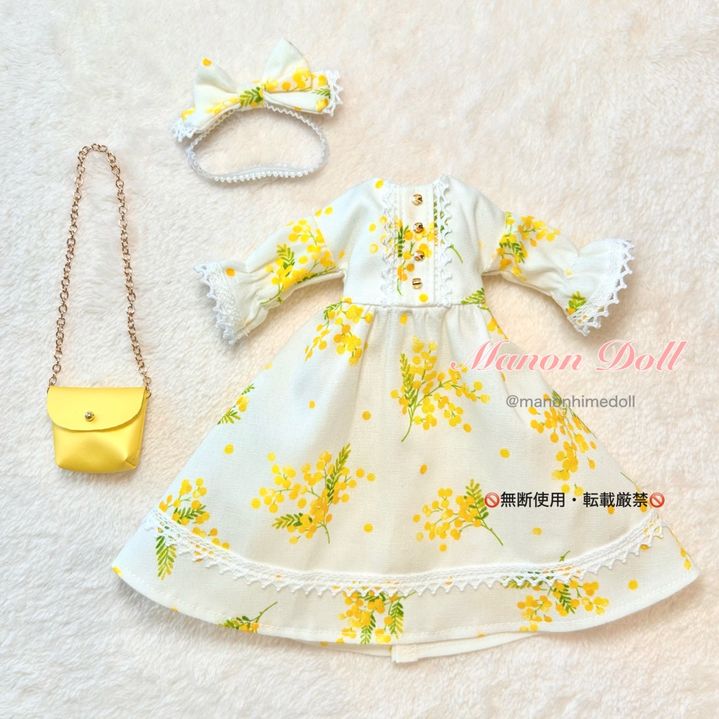 ミモザ柄ワンピースセット リカちゃんサイズ