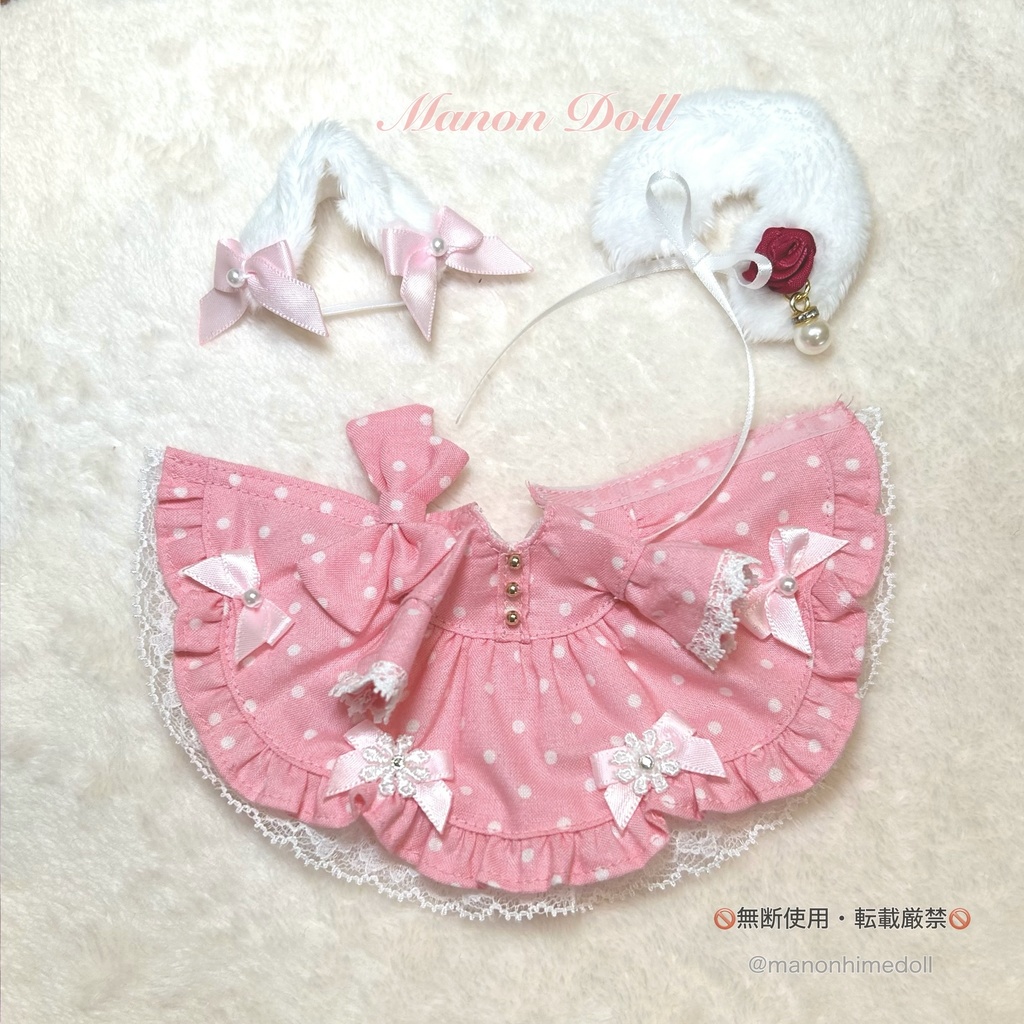 スカラップワンピース 水玉ピンク