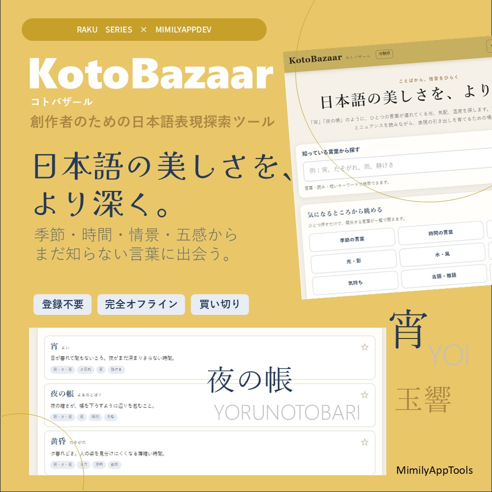【無料50語版／有償150語版】KotoBazaar｜コトバザール 日本語表現探索ツール