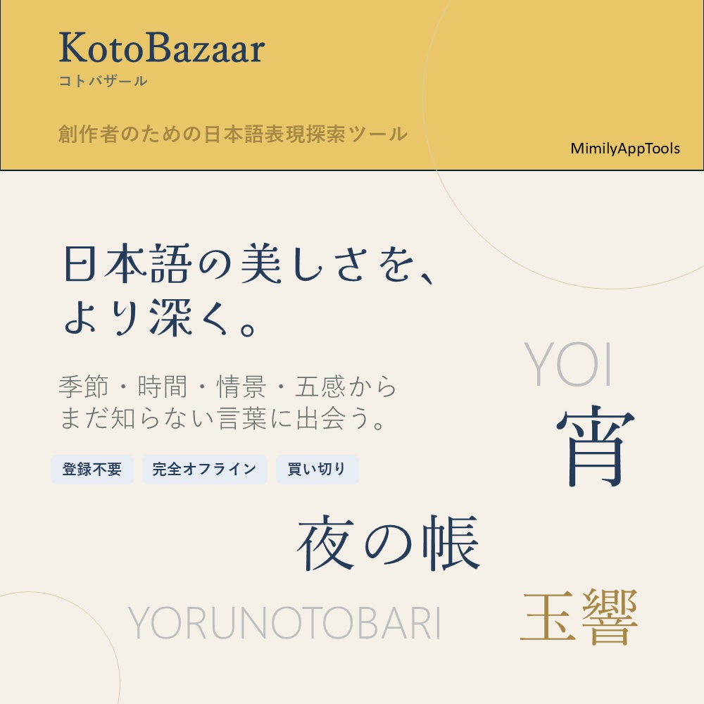 【無料50語版/有償150語版】KotoBazaar|コトバザール 日本語表現探索ツール