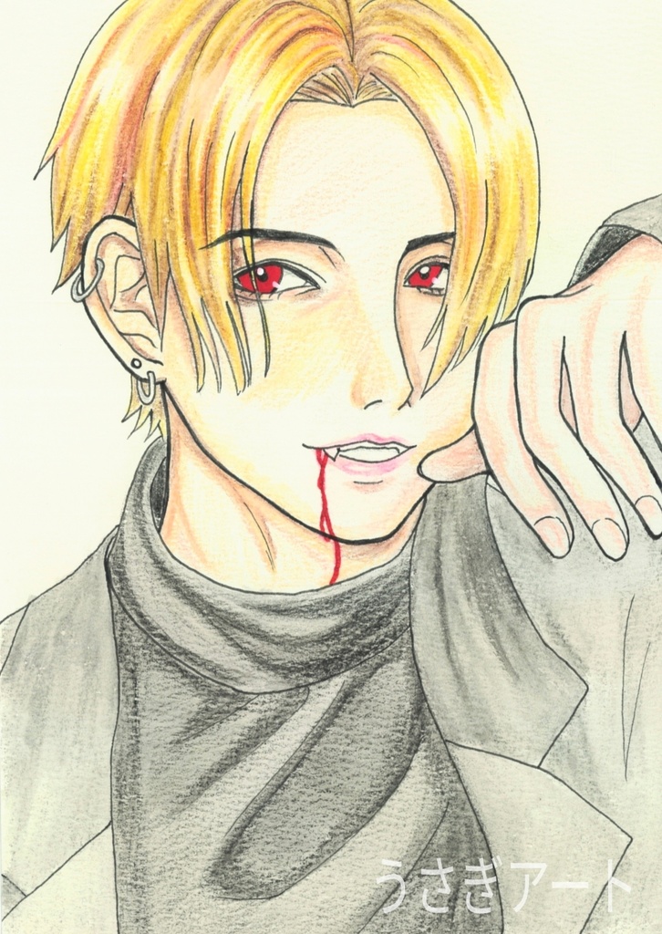 ヴァンパイア少年イラスト｜赤目・金髪・ダークファンタジー・デジタルアート