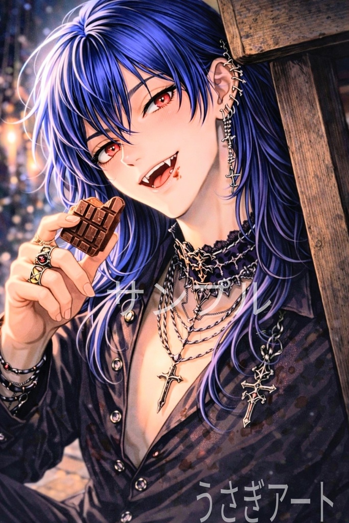 取り戻した甘さ。チョコを抱いて微笑む吸血鬼｜デジタルデータ販売
