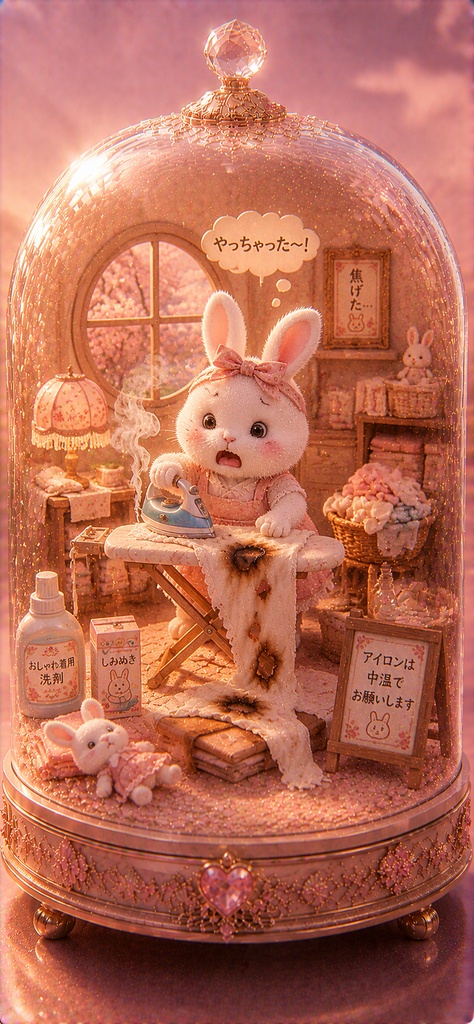 ガラスドームうさぎ 〜アイロン失敗しちゃったうさぎ〜 Glass Dome Rabbit - Ironing Disaster Bunny