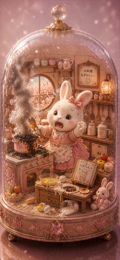 ガラスドームうさぎ 〜お料理失敗しちゃったうさぎ〜 Glass Dome Rabbit - Cooking Disaster Bunny