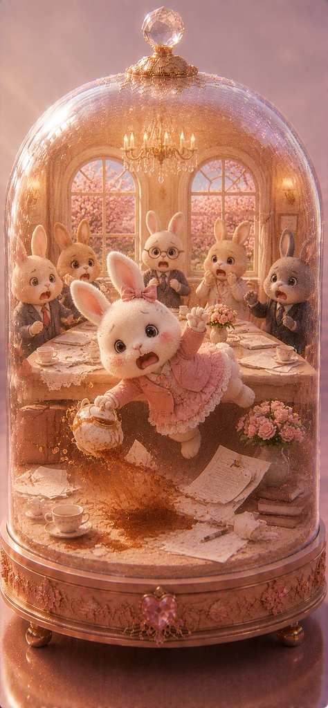 ガラスドームうさぎ 〜会議中に紅茶こぼしちゃったうさぎ〜 Glass Dome Rabbit - Tea Spill Meeting Bunny