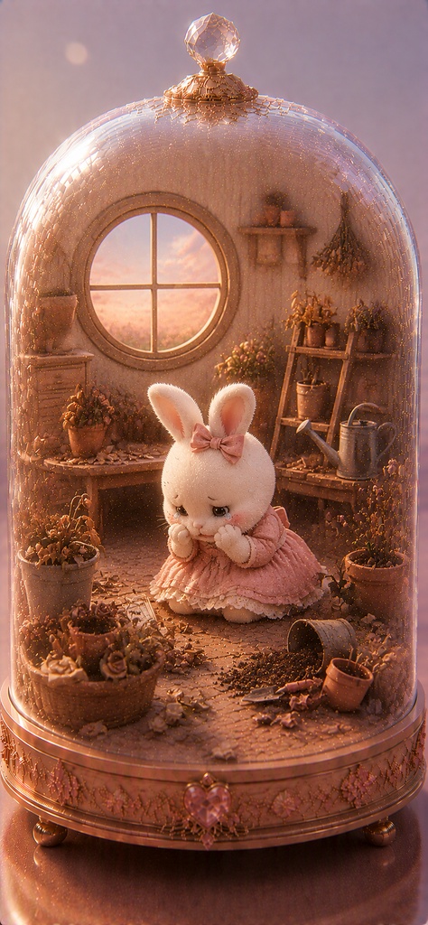 ガラスドームうさぎ 〜お花を枯らしちゃったうさぎ〜 Glass Dome Rabbit - Wilted Flower Bunny